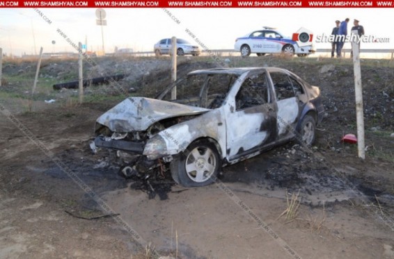 Այնթափի մոտակայքում Volkswagen Jetta–ն հարվածել է արգելապատնեշին, ինչից հետո մեքենայում հրդեհ է բռնկվել. կա տուժած