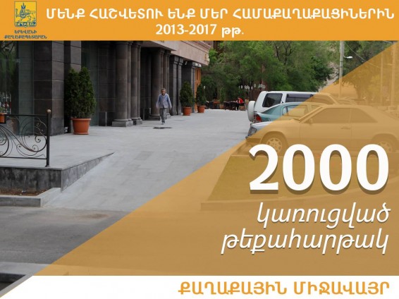 Մատչելի միջավայր ստեղծելու նպատակով 2013-2017թթ. կառուցվել է 2000 թեքահարթակ